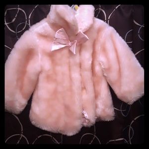 Girls pink fur winter coat w/ silk details 6-9mo